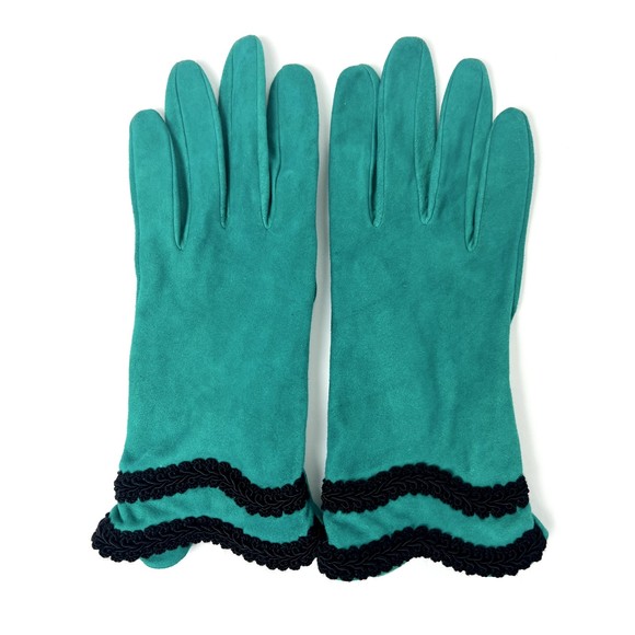 Vintage Anne Klein II Size 7 1/2 Teal Green 100% Silk Lined Gloves - Picture 1 of 4